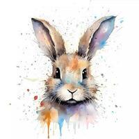 Watercolour image of a scruffy hare photo