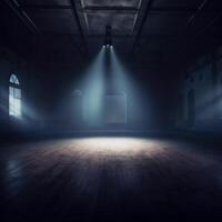 Empty room interior with spotlights shining down photo