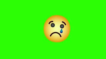 Sad Emoji Facial Expression with a Tear Floating on Green Background video