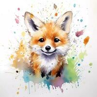 Watercolour image of a cute fox photo
