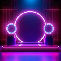 Abstract background with a glowing neon display podium photo