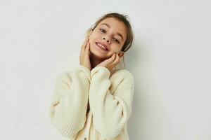 little girl emotion fun cropped view isolated background photo