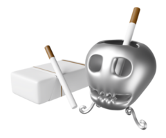 3d skull ashtray with cigarette pack isolated. 3d render illustration png