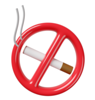 3d cigarrillo con prohibición firmar, de fumar aislado. mundo No de fumar día, Dejar de fumar, sano estilo de vida concepto, 3d hacer ilustración png