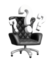 3d business chair with question mark isolated. 3d render illustration png