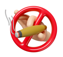 3d hand innehav cigarr med förbud tecken, rökning isolerat. värld Nej rökning dag, Avslutning rökning, friska livsstil begrepp, 3d framställa illustration png