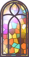 Gothic stained glass window. Church medieval arch. Catholic cathedral mosaic frame. Old architecture design. png