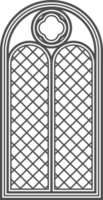 gotisch kerk venster. architectuur boog met glas. oud kasteel en kathedraal kader. middeleeuws gebrandschilderd interieur ontwerp. wijnoogst illustratie png