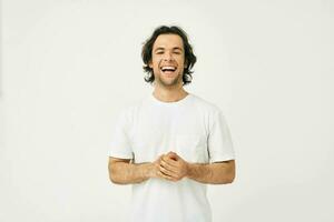 Cheerful man in white t-shirt fashion cropped view Lifestyle unaltered photo