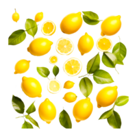 Lemon with leaves isolated on alpha layer Generative Ai png