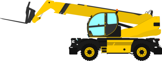 Modern rotating telehandler. Side view of telescopic handler. png