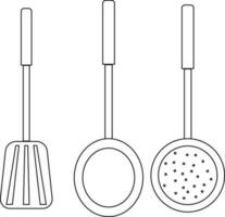 Cooking spoons in black line art illustration. vector