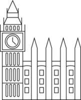 Black Line Art Illustration of Big Ben Icon. vector