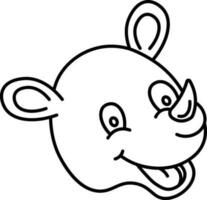 Cartoon Rhinoceros Face in Black Line Art. vector