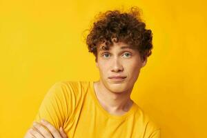 guy with red curly hair Youth style studio casual wear isolated background unaltered photo