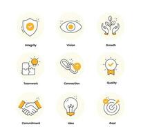 Company Core Value Icons.Values, Principles, Beliefs, Ethical, Ideals, Morals, Standards, Virtues, Philosophy, Guiding principles. vector