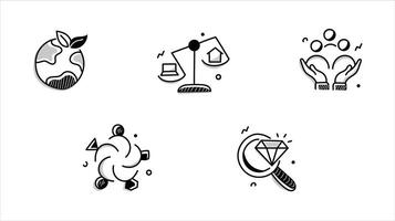 Modern Company Values. Business Ethics Icon Set with social responsibility, corporate core values, reliability, and transparency. Vector Icons.