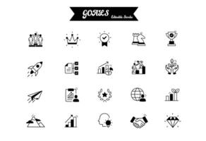 A collection of Goal Setting Icons with hand-drawn touche. Various concepts Objectives, Aspirations, Targets, Ambitions, Aims, Intentions, Resolutions, Pursuits, Dreams, Desires, and more. vector