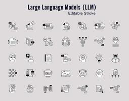 Language Model Icons. LLM Icons. NLP, Artificial Intelligence Icons. Machine Learning Icons.Editable Stroke Icons. vector