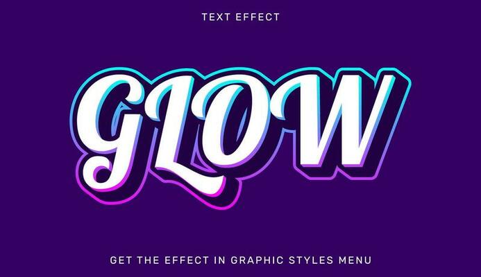 Glow editable text effect in 3d style. Text emblem for advertising, branding, business logo