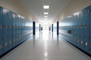 empty school hallways filled with lockers AI Generated photo