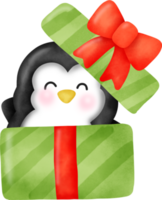 Watercolor christmas  penguin. png