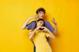 cute young couple Friendship posing fun studio Lifestyle unaltered photo