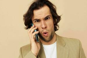 man talking on the phone technologies isolated background photo