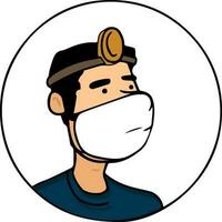 Character of a doctor with head mirror. vector