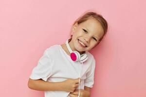 cute girl in a white t-shirt with headphones Lifestyle unaltered photo