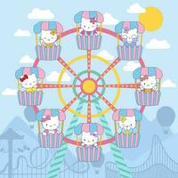 Cute Kitty Cat Playing in Ferris Wheel at Fun Fair Carnival vector