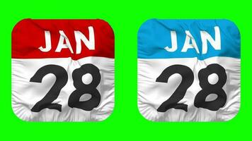 Twenty Eighth, 28th January Date Calendar Seamless Looping Squire Cloth Icon, Looped Plain Fabric Texture Waving Slow Motion, 3D Rendering, Green Screen, Alpha Matte video