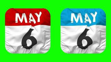 Sixth, 6th May Date Calendar Seamless Looping Squire Cloth Icon, Looped Plain Fabric Texture Waving Slow Motion, 3D Rendering, Green Screen, Alpha Matte video