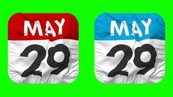 Twenty Ninth, 29th May Date Calendar Seamless Looping Squire Cloth Icon, Looped Plain Fabric Texture Waving Slow Motion, 3D Rendering, Green Screen, Alpha Matte video