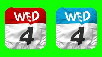 Fourth, 4th Wednesday Date Calendar Seamless Looping Squire Cloth Icon, Looped Plain Fabric Texture Waving Slow Motion, 3D Rendering, Green Screen, Alpha Matte video