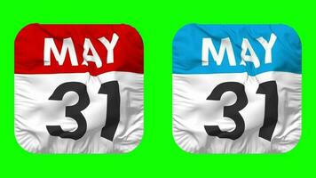 Thirty First, 31st May Date Calendar Seamless Looping Squire Cloth Icon, Looped Plain Fabric Texture Waving Slow Motion, 3D Rendering, Green Screen, Alpha Matte video