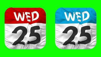 Twenty Fifth, 25th Wednesday Date Calendar Seamless Looping Squire Cloth Icon, Looped Plain Fabric Texture Waving Slow Motion, 3D Rendering, Green Screen, Alpha Matte video