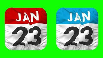 Twenty Third, 23rd January Date Calendar Seamless Looping Squire Cloth Icon, Looped Plain Fabric Texture Waving Slow Motion, 3D Rendering, Green Screen, Alpha Matte video