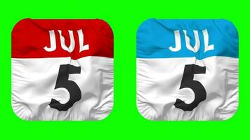 Fifth, 5th July Date Calendar Seamless Looping Squire Cloth Icon, Looped Plain Fabric Texture Waving Slow Motion, 3D Rendering, Green Screen, Alpha Matte video