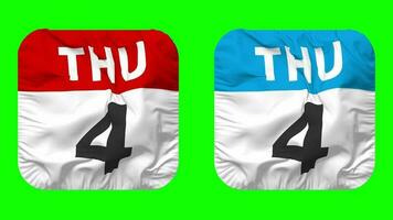 Fourth, 4th Thursday Date Calendar Seamless Looping Squire Cloth Icon, Looped Plain Fabric Texture Waving Slow Motion, 3D Rendering, Green Screen, Alpha Matte video