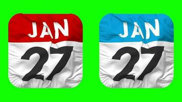 Twenty Seventh, 27th January Date Calendar Seamless Looping Squire Cloth Icon, Looped Plain Fabric Texture Waving Slow Motion, 3D Rendering, Green Screen, Alpha Matte video