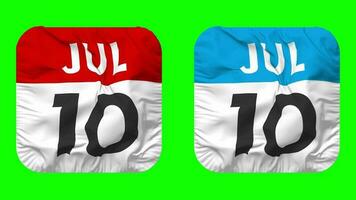 Tenth, 10th July Date Calendar Seamless Looping Squire Cloth Icon, Looped Plain Fabric Texture Waving Slow Motion, 3D Rendering, Green Screen, Alpha Matte video