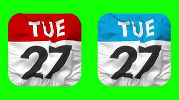 Twenty Seventh, 27th Tuesday Date Calendar Seamless Looping Squire Cloth Icon, Looped Plain Fabric Texture Waving Slow Motion, 3D Rendering, Green Screen, Alpha Matte video