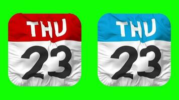 Twenty Third, 23rd Thursday Date Calendar Seamless Looping Squire Cloth Icon, Looped Plain Fabric Texture Waving Slow Motion, 3D Rendering, Green Screen, Alpha Matte video