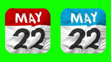 Twenty Second, 22nd May Date Calendar Seamless Looping Squire Cloth Icon, Looped Plain Fabric Texture Waving Slow Motion, 3D Rendering, Green Screen, Alpha Matte video