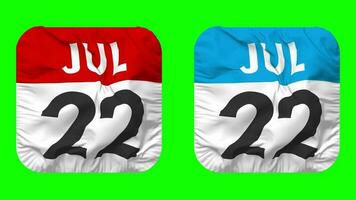 Twenty Second, 22nd July Date Calendar Seamless Looping Squire Cloth Icon, Looped Plain Fabric Texture Waving Slow Motion, 3D Rendering, Green Screen, Alpha Matte video