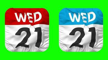 Twenty First, 21st Wednesday Date Calendar Seamless Looping Squire Cloth Icon, Looped Plain Fabric Texture Waving Slow Motion, 3D Rendering, Green Screen, Alpha Matte video