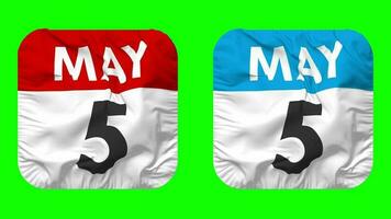 Fifth, 5th May Date Calendar Seamless Looping Squire Cloth Icon, Looped Plain Fabric Texture Waving Slow Motion, 3D Rendering, Green Screen, Alpha Matte video