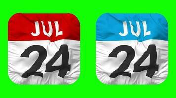 Twenty Fourth, 24th July Date Calendar Seamless Looping Squire Cloth Icon, Looped Plain Fabric Texture Waving Slow Motion, 3D Rendering, Green Screen, Alpha Matte video