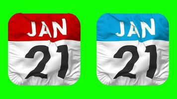 Twenty First, 21st January Date Calendar Seamless Looping Squire Cloth Icon, Looped Plain Fabric Texture Waving Slow Motion, 3D Rendering, Green Screen, Alpha Matte video